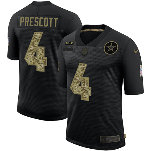 Men's Dallas Cowboys #4 Dak Prescott 2020 Black Camo Salute To Service Limited Stitched Jersey